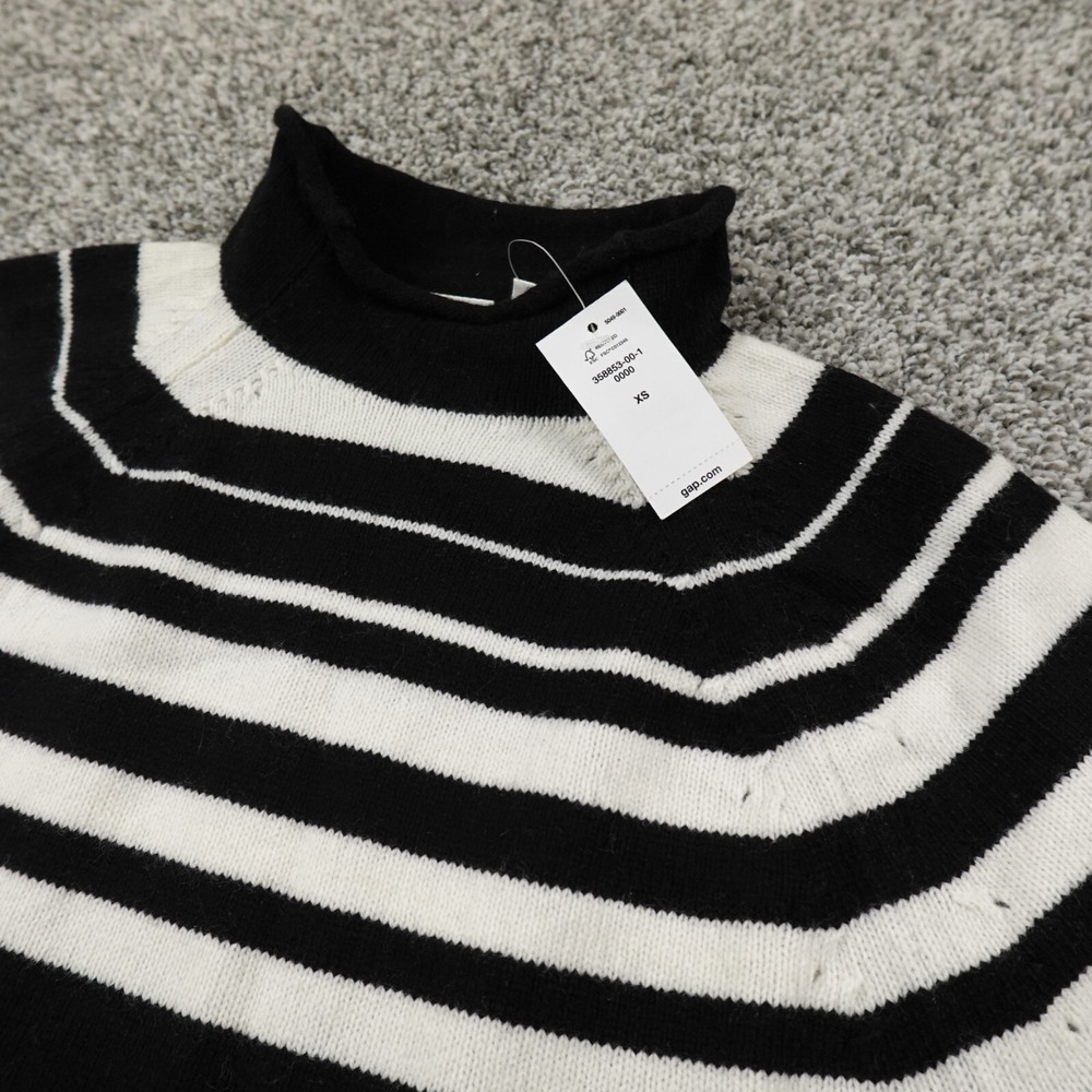 NEW Gap Sweater Womens XS Black White Knit Mock Turtle Roll Neck Sweatshirt